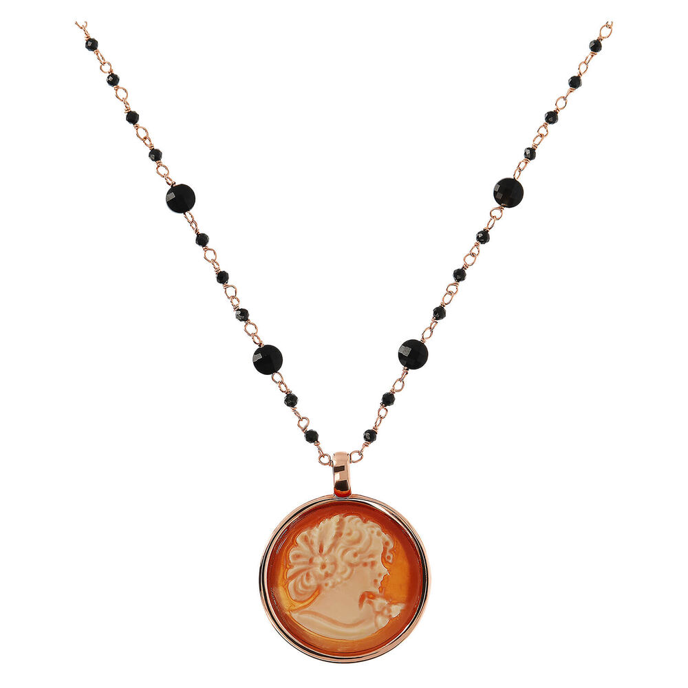 Bronzallure Cameo Collection Black Spinel Pendant 22" Ladies Necklace