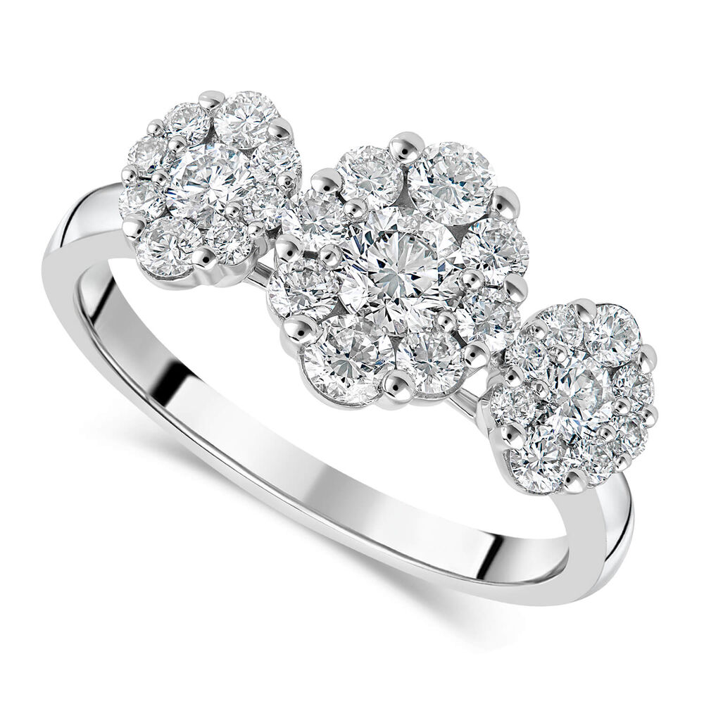 Platinum Three Oval Clusters Diamond Halos 1ct Ring