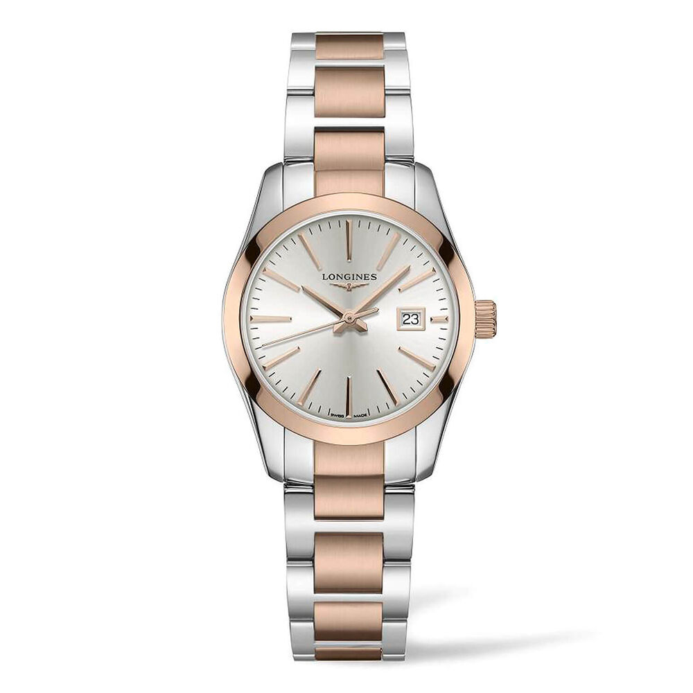 Longines Conquest Classic 29.5mm Silver Dial Rose Gold & Steel Case Bracelet Watch image number 0