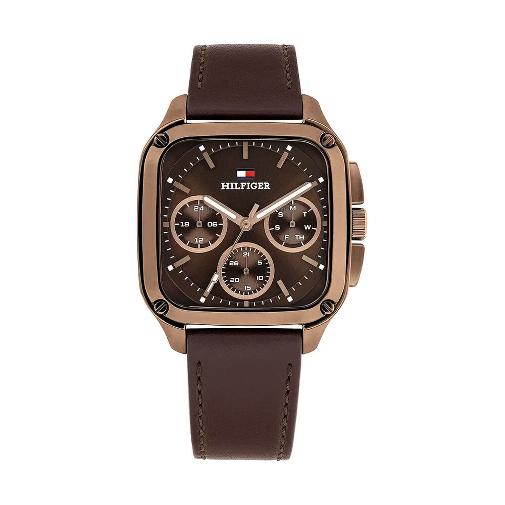 Tommy Hilfiger Herald 37 x 39mm Brown Dial Brown Leather Strap Watch image number 0