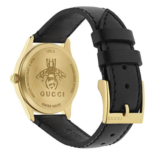 Gucci G-Timeless Pearl Dial Black Calfskin Leather Strap Ladies' Watch