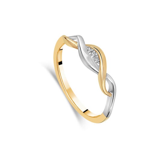 Ladies 9ct Yellow and White Gold Twist Infinity Ring with Diamonds