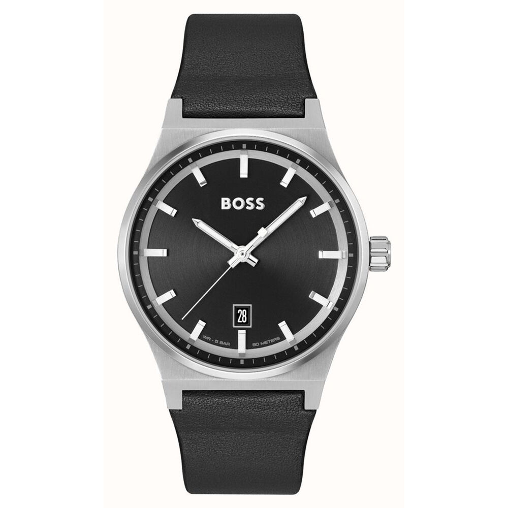 BOSS Candor 41mm Black Dial Leather Strap Watch image number 0