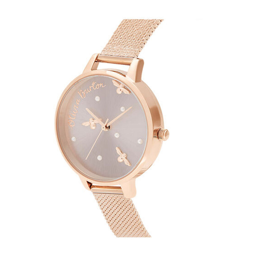 Olivia Burton Pearly Queen Rose Gold-Toned Mesh Bracelet Ladies' Watch