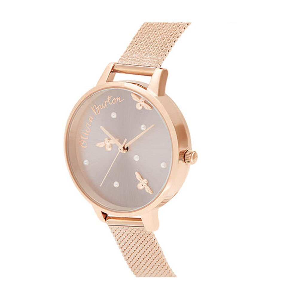 Olivia Burton Pearly Queen Rose Gold-Toned Mesh Bracelet Ladies' Watch image number 1