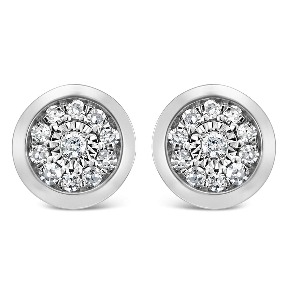 9ct White Gold 0.10ct Diamond Illusion Halo Stud Earrings image number 0