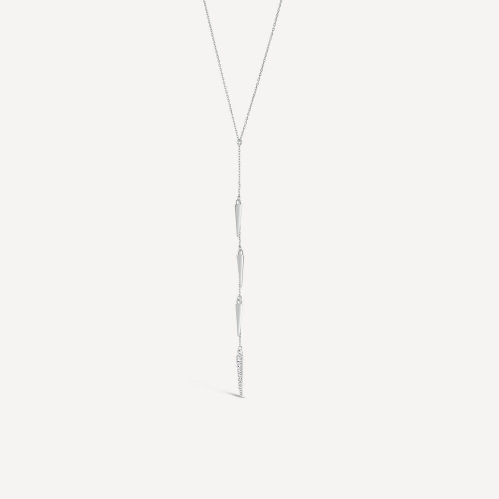 9ct White Gold Cubic Zirconia Set & Polished Drop Necklet