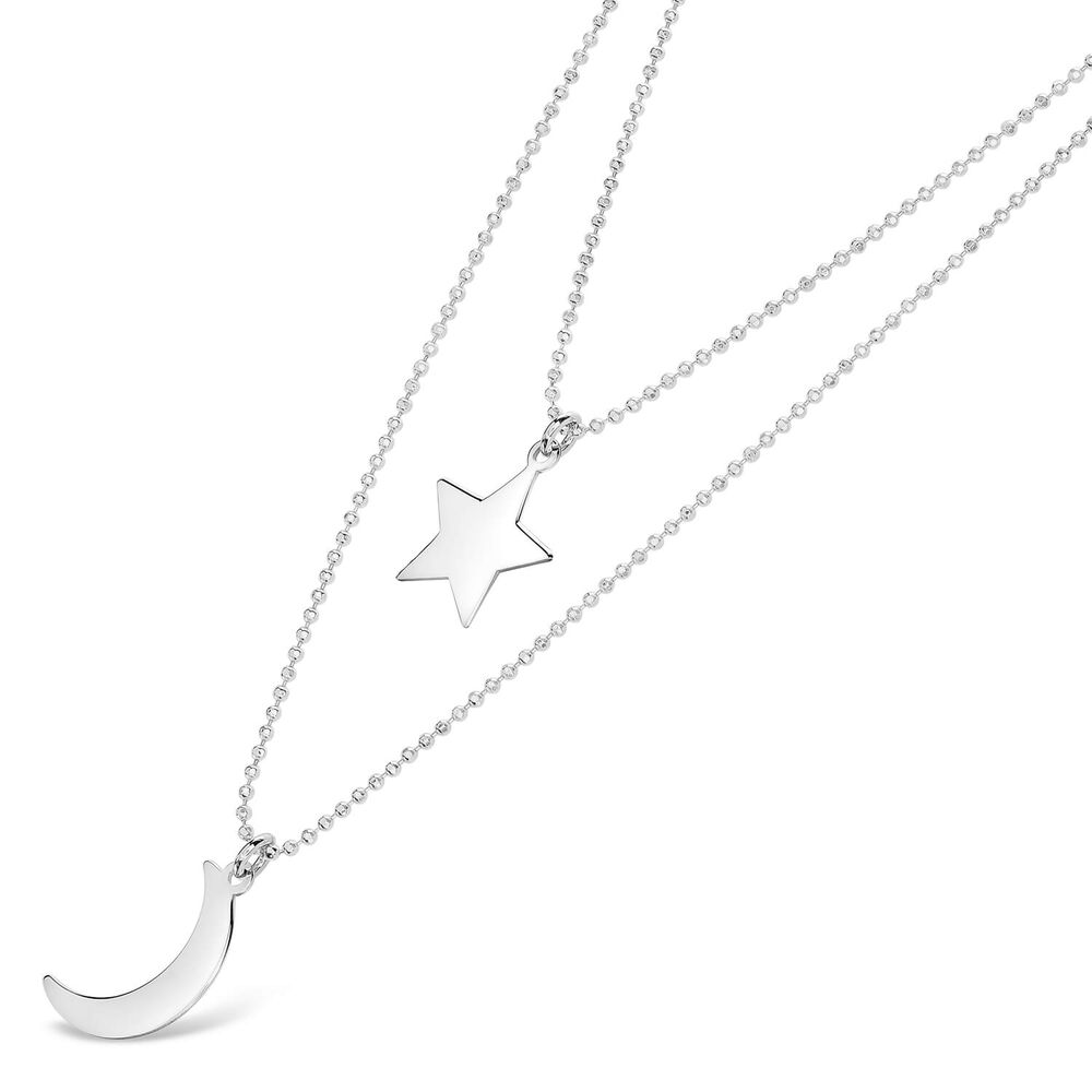 Sterling Silver Moon & Star Beaded Chain Necklet image number 1