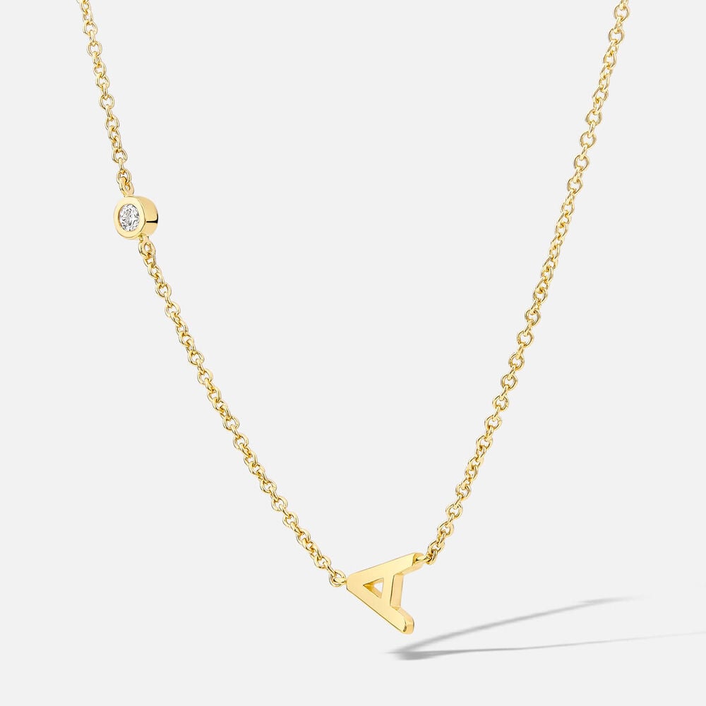 Yellow Gold Plated Vermeil Sterling Silver 0.06ct Lab Grown Diamond Initial A Necklet