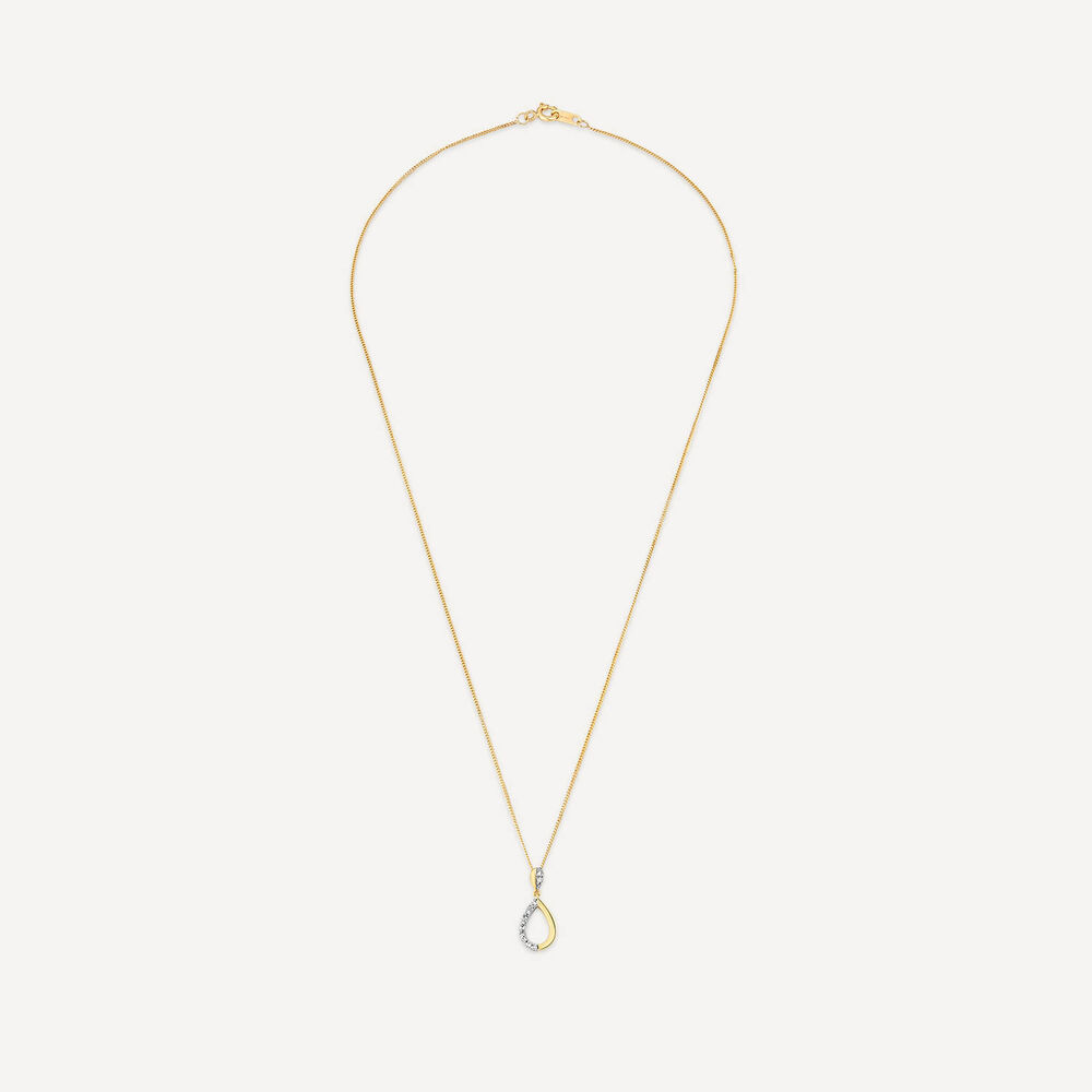 9ct Yellow Gold Diamond Set 0.08ct Open Teardrop Pendant image number 2