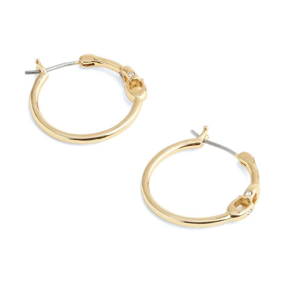 Coach Gold Tone Brass Crystal Signature Hoop Earrings
