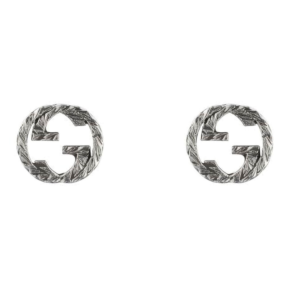 Gucci Interlocking 10mm Patterned Silver Stud Earrings