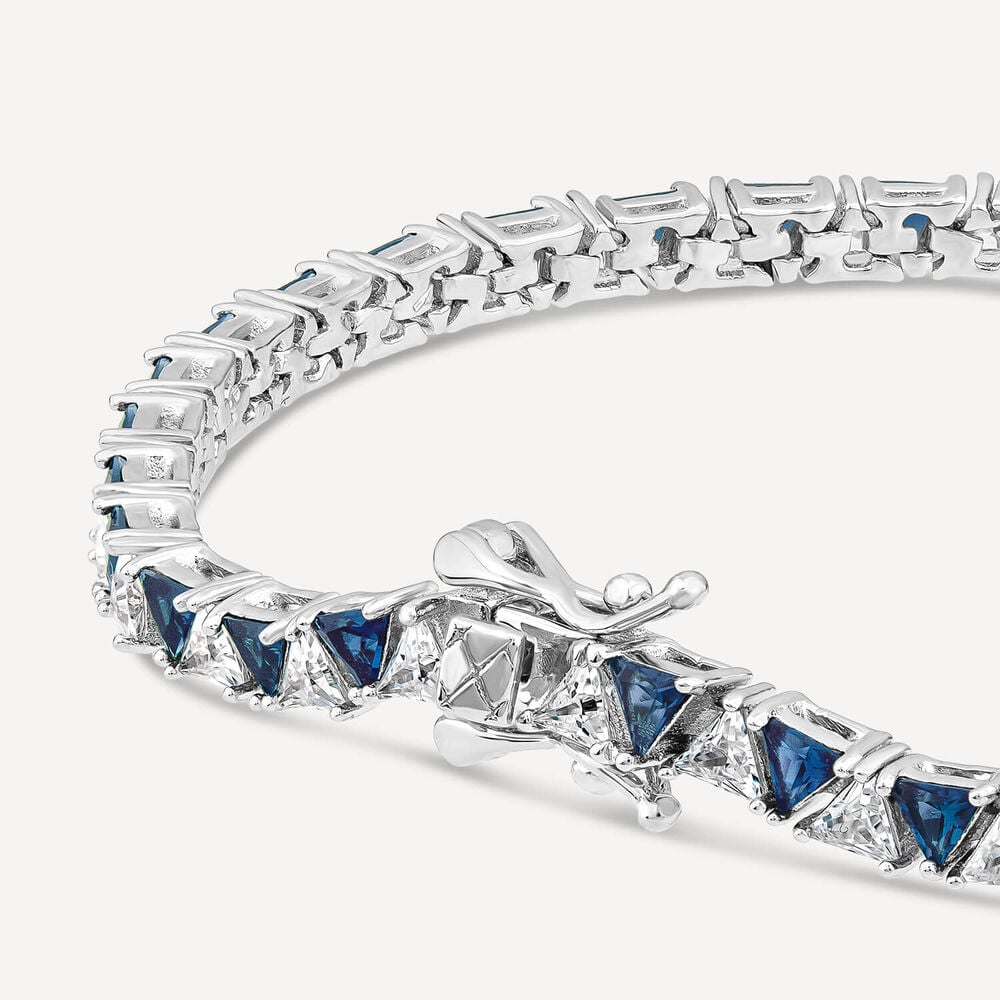 Sterling Silver Blue & White Triangular Cubic Zirconia Bracelet