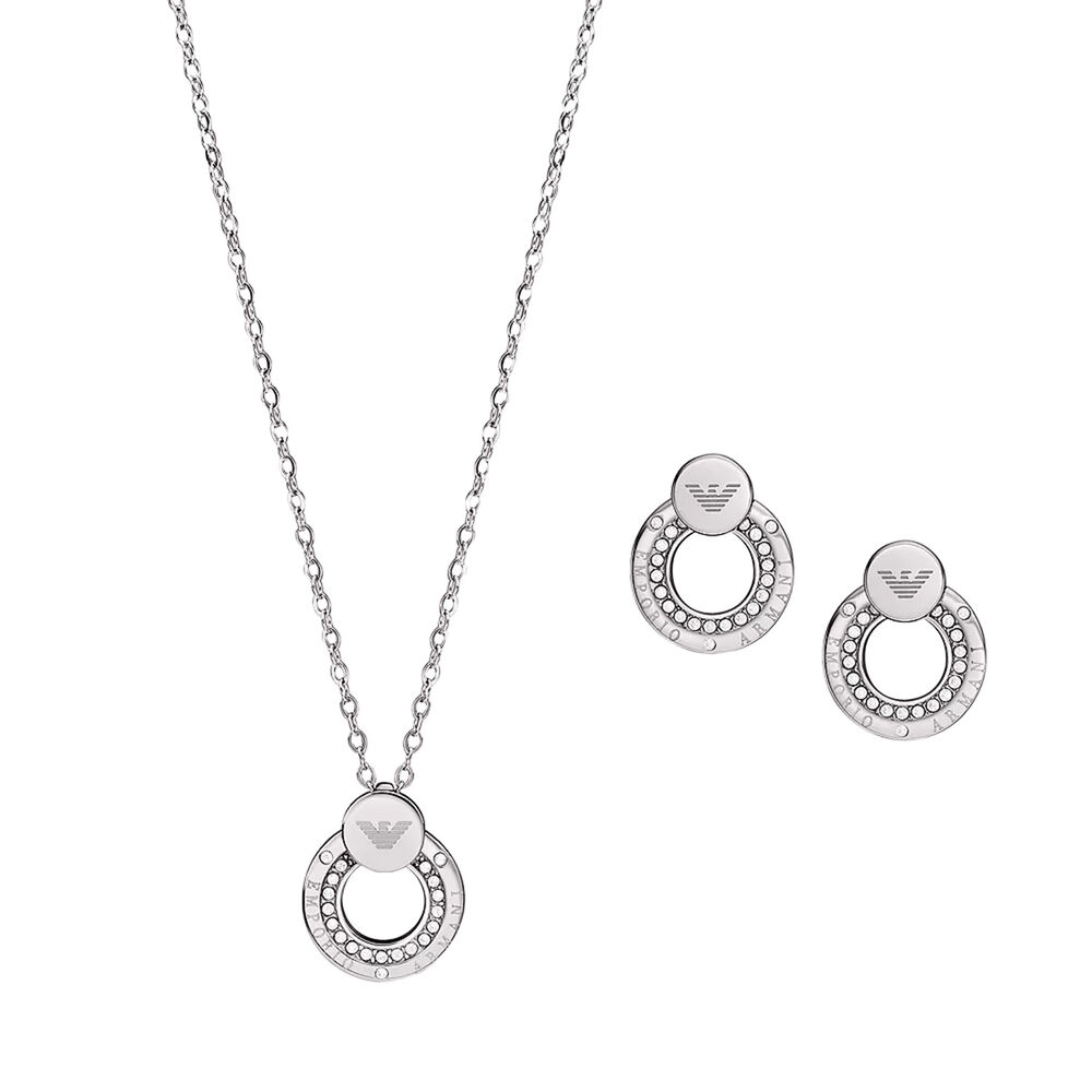 Emporio Armani Stainless Steel Eagle Logo Necklace & Earrings Set