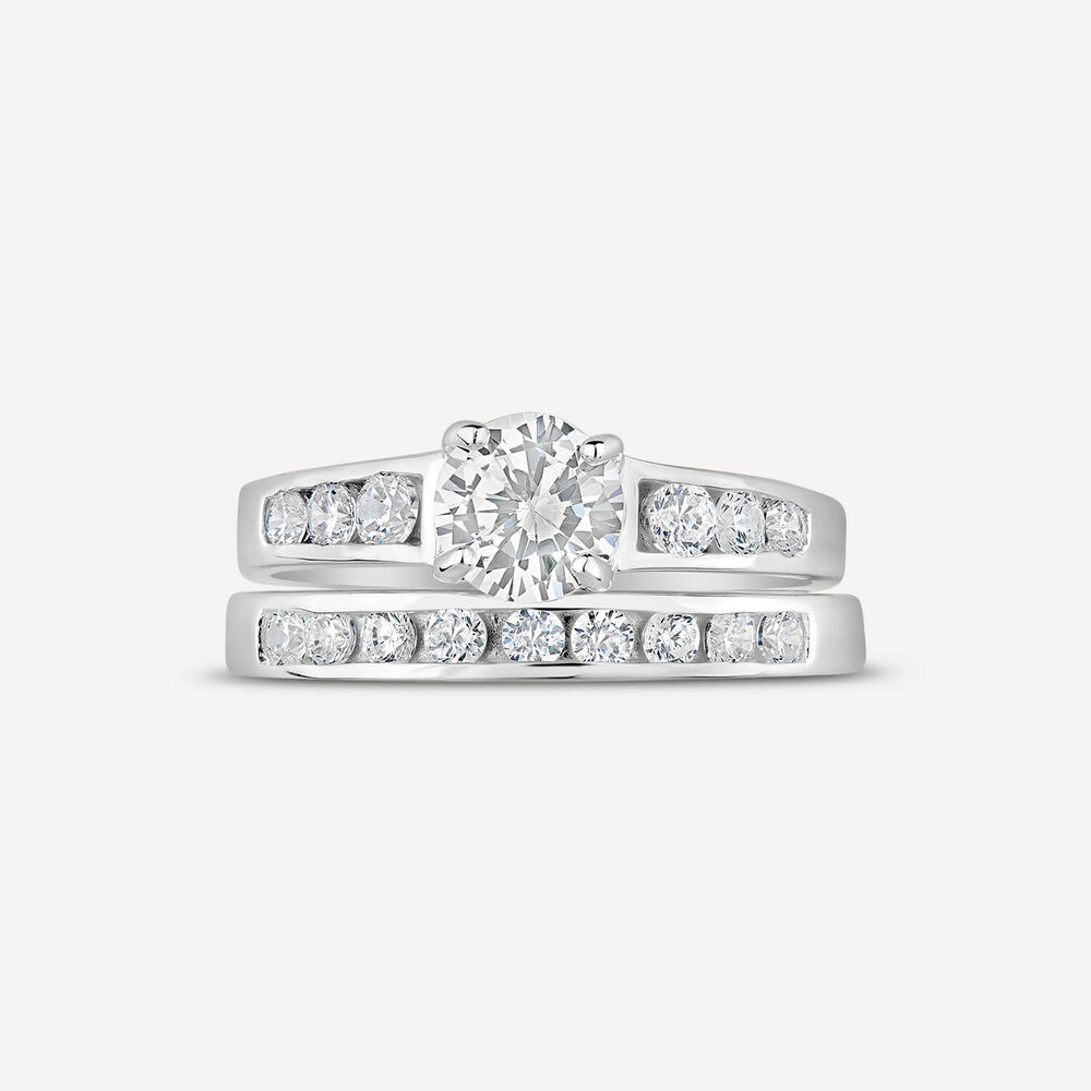 Sterling Silver Cubic Zirconia Promise Bridal Set Ring