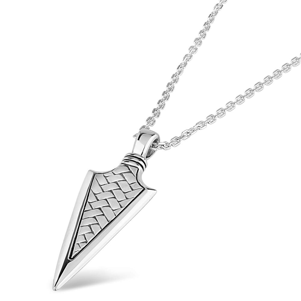 Sterling Silver Rhodium Plated Braided Arrow Mens Necklace