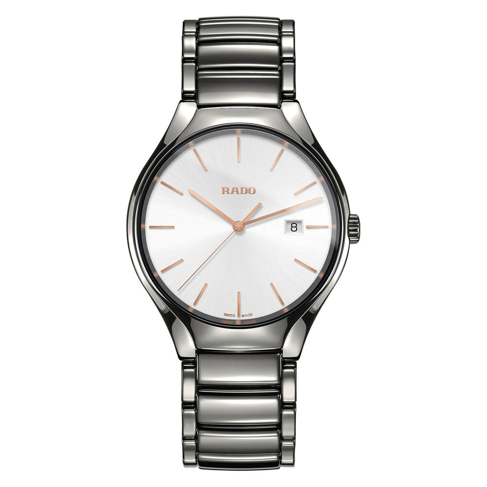 Rado True Ceramic Dial Rose Gold Details Plasma Grey Ceramic Bracelet Watch