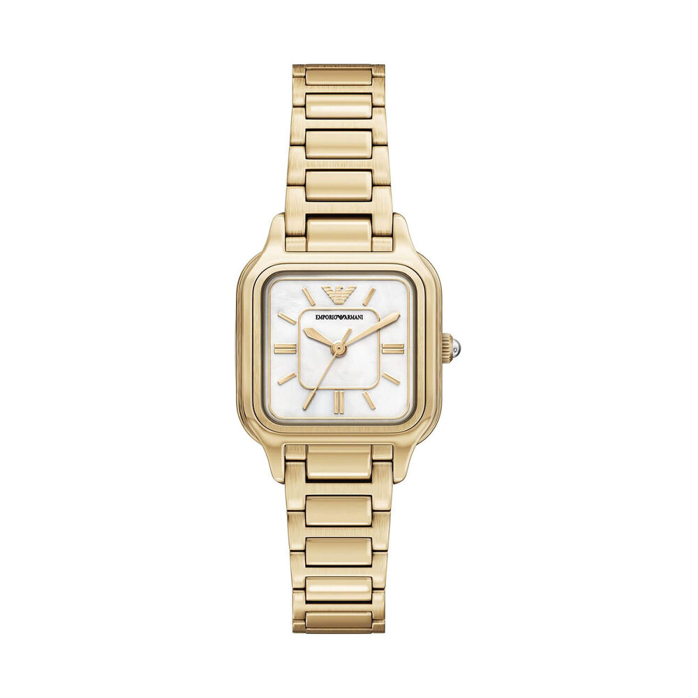 Emporio Armani Cecilia 26.5x35mm Mother of Pearl Dial Yellow Gold Tone Steel Bracelet Watch