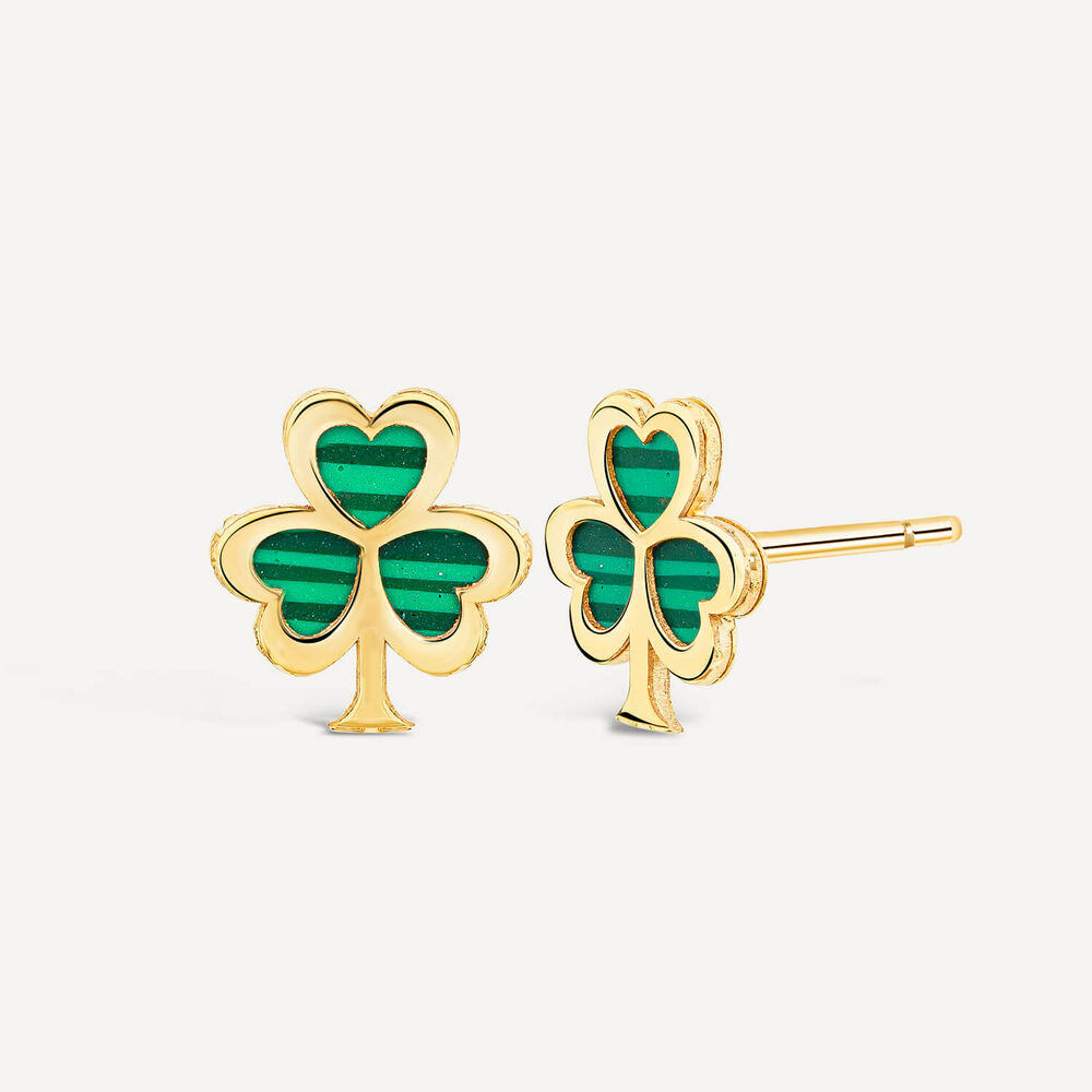9ct Yellow Gold Malachite Shamrock Stud Earrings