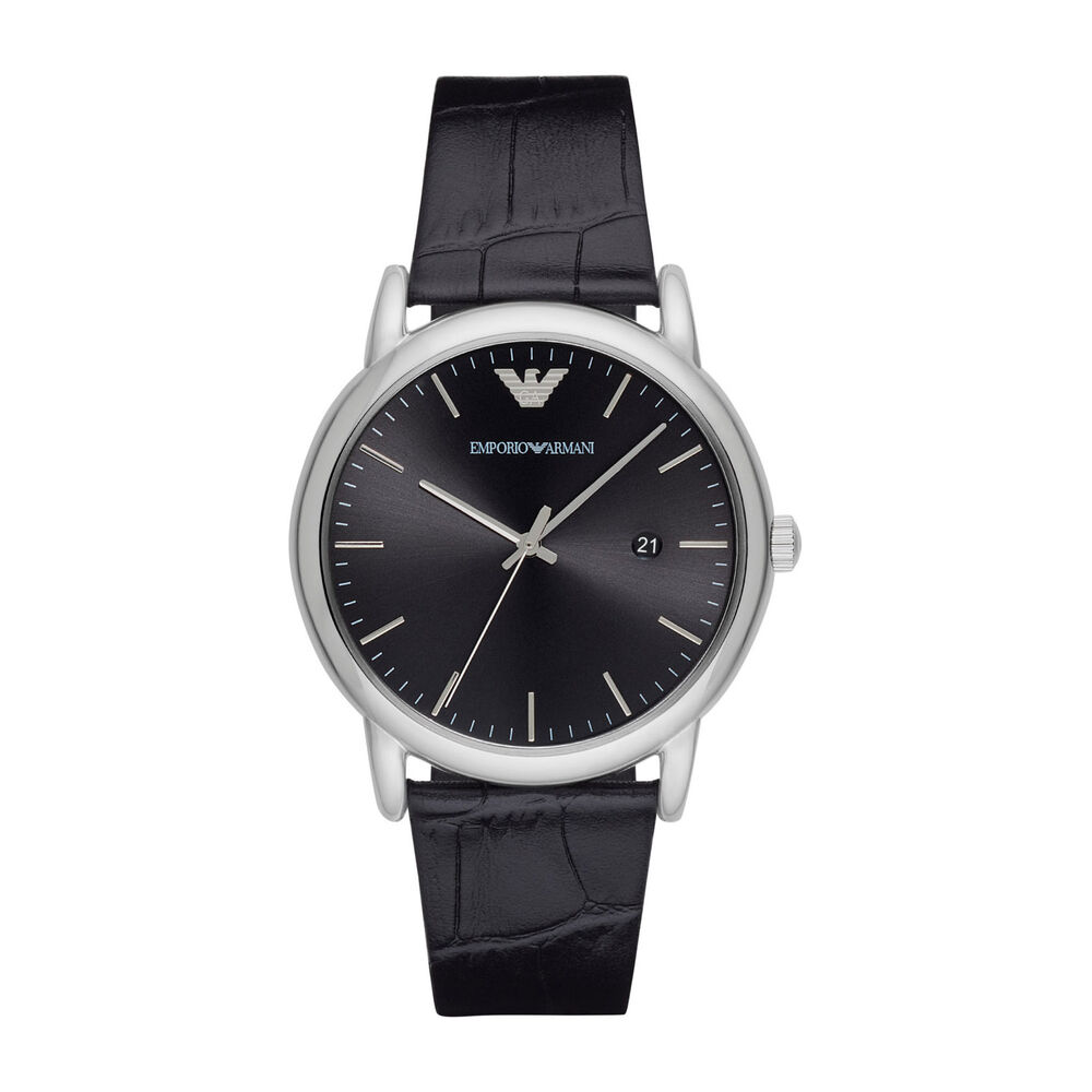 Emporio Armani Menâ€™s Black Dial and Black Leather Strap Watch image number 0