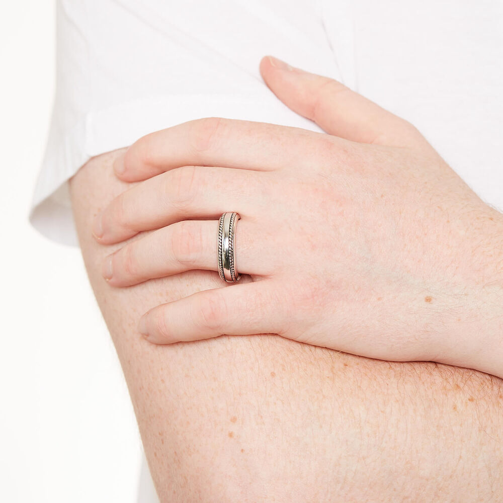Sterling Silver Rhodium Plated 7mm Double-Twist Men's Ring image number 5