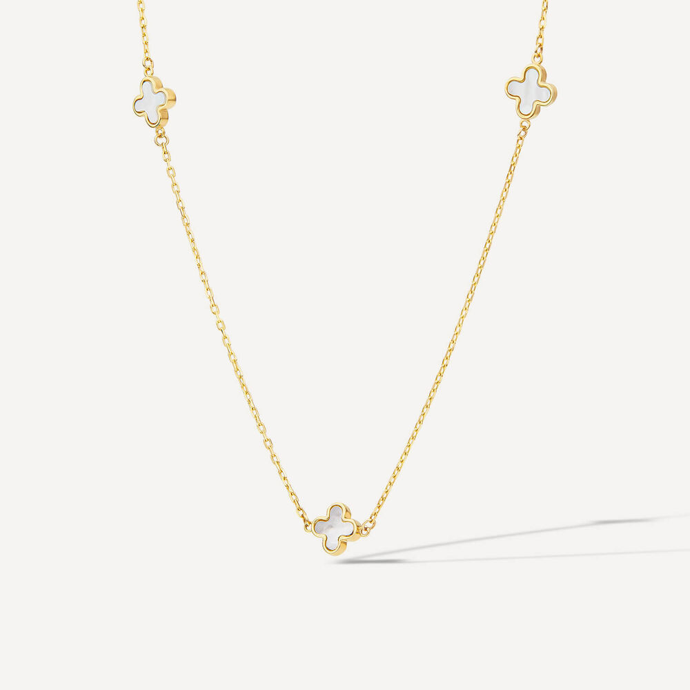 9ct Yellow Gold Mother of Pearl Petal Necklet image number 2