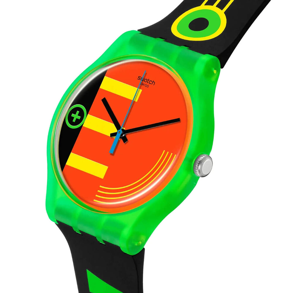 Swatch Neon Rider 41mm Multi-Coloured Dial Silicone Strap Watch image number 1