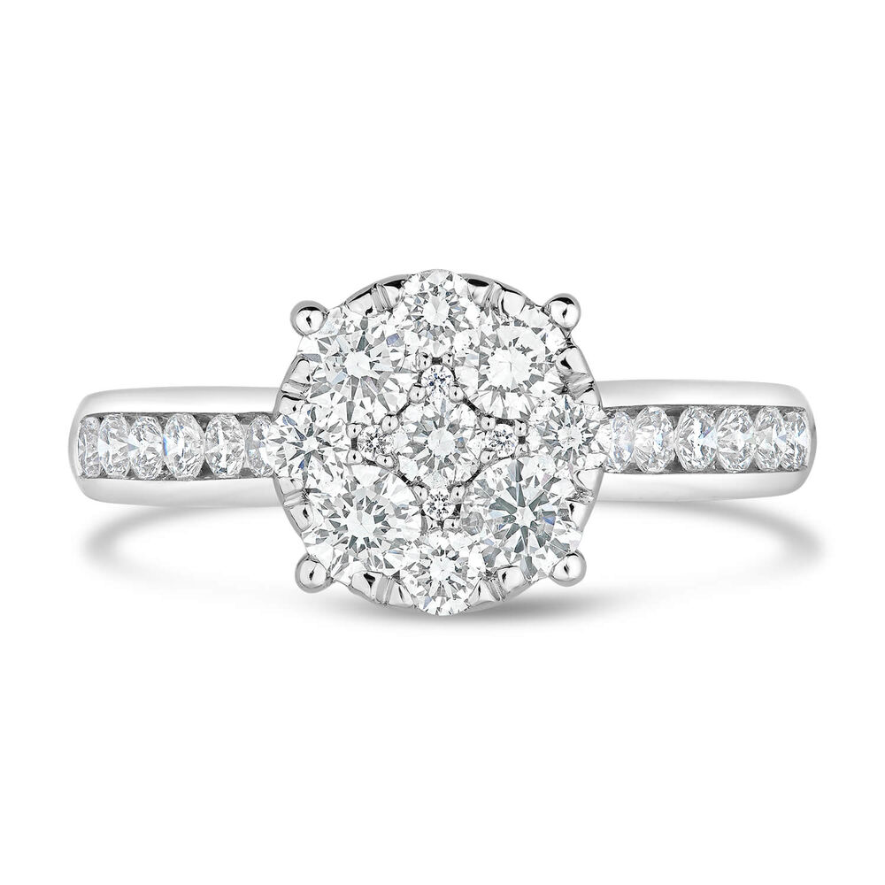 18ct White Gold 1.00ct Diamond Round Cluster & Shoulders Ring image number 5