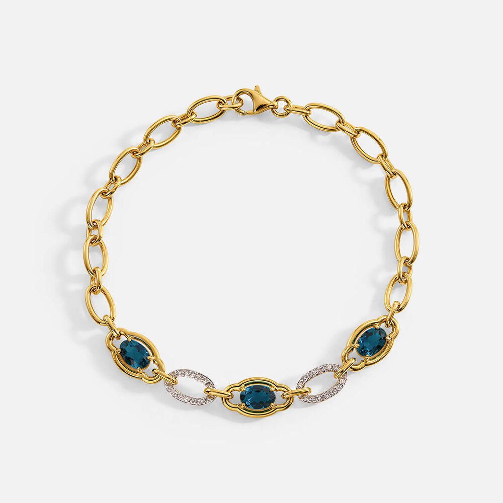 Sterling Silver Yellow Gold Plated Vermeil Oval Created Sapphire Lab Grown Diamond Set Link Bracelet