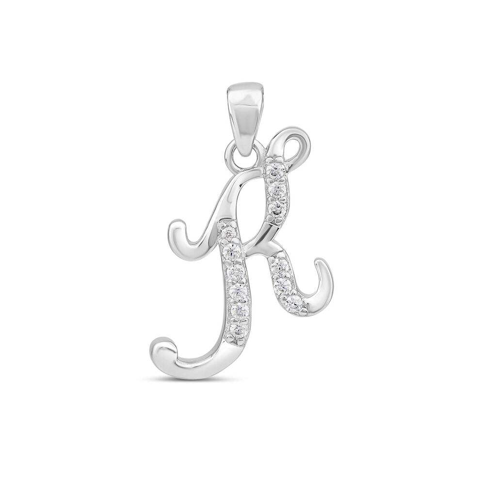 Sterling Silver Script Cubic Zirconia Initial "K" Pendant image number 0