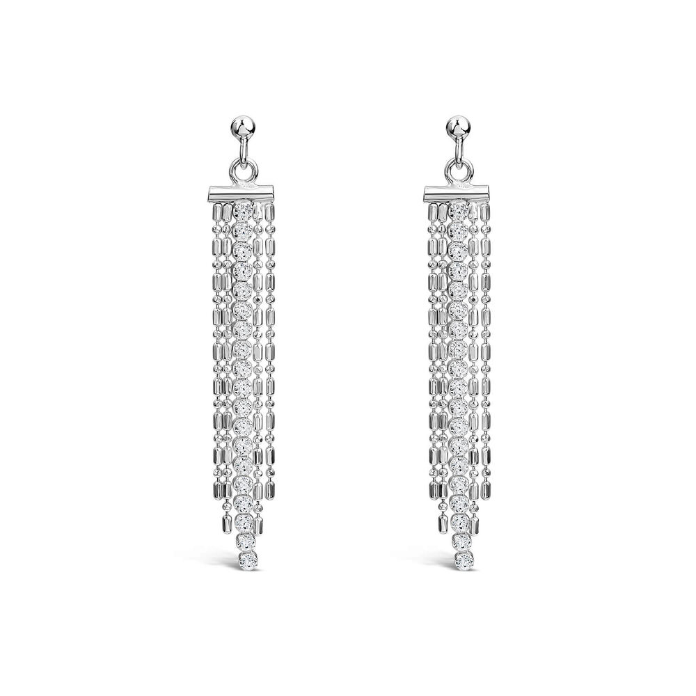 Sterling Silver & Cubic Zirconia Beads Fringe Drop Earrings image number 0