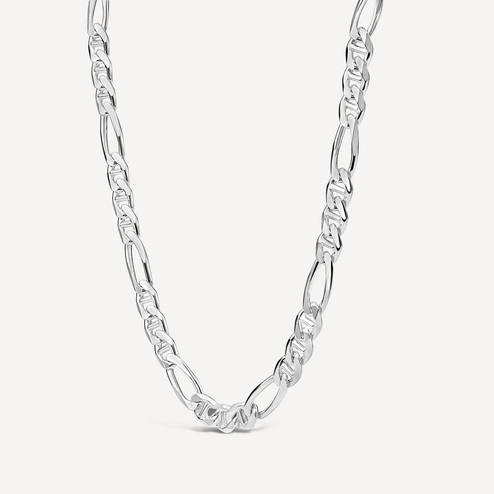 Sterling Silver Figaro 22' Mens Chain Necklace image number 1