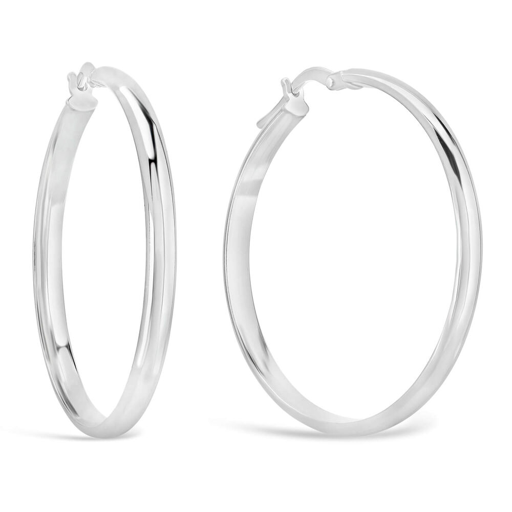 Sterling Silver Plain 30MM Hinged Hoop Earrings image number 1