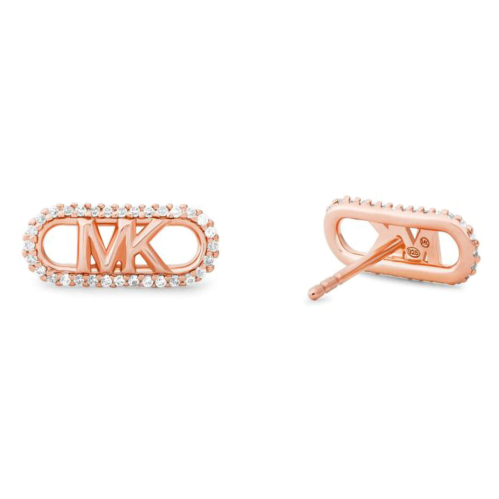 Michael Kors Statement 14ct Rose Gold Plated Cubic Zirconia Logo Stud Earrings