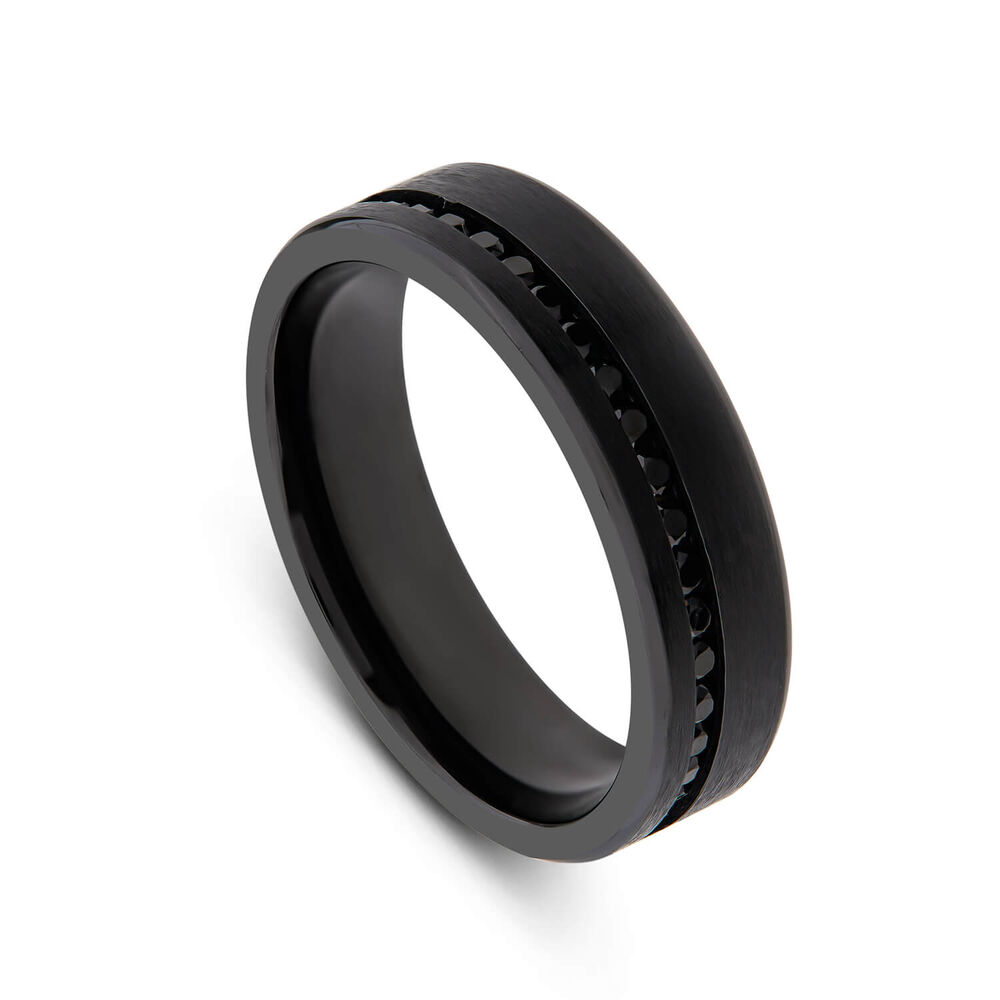 Black Titanium Black Cubic Zirconia Line Mens Ring image number 0