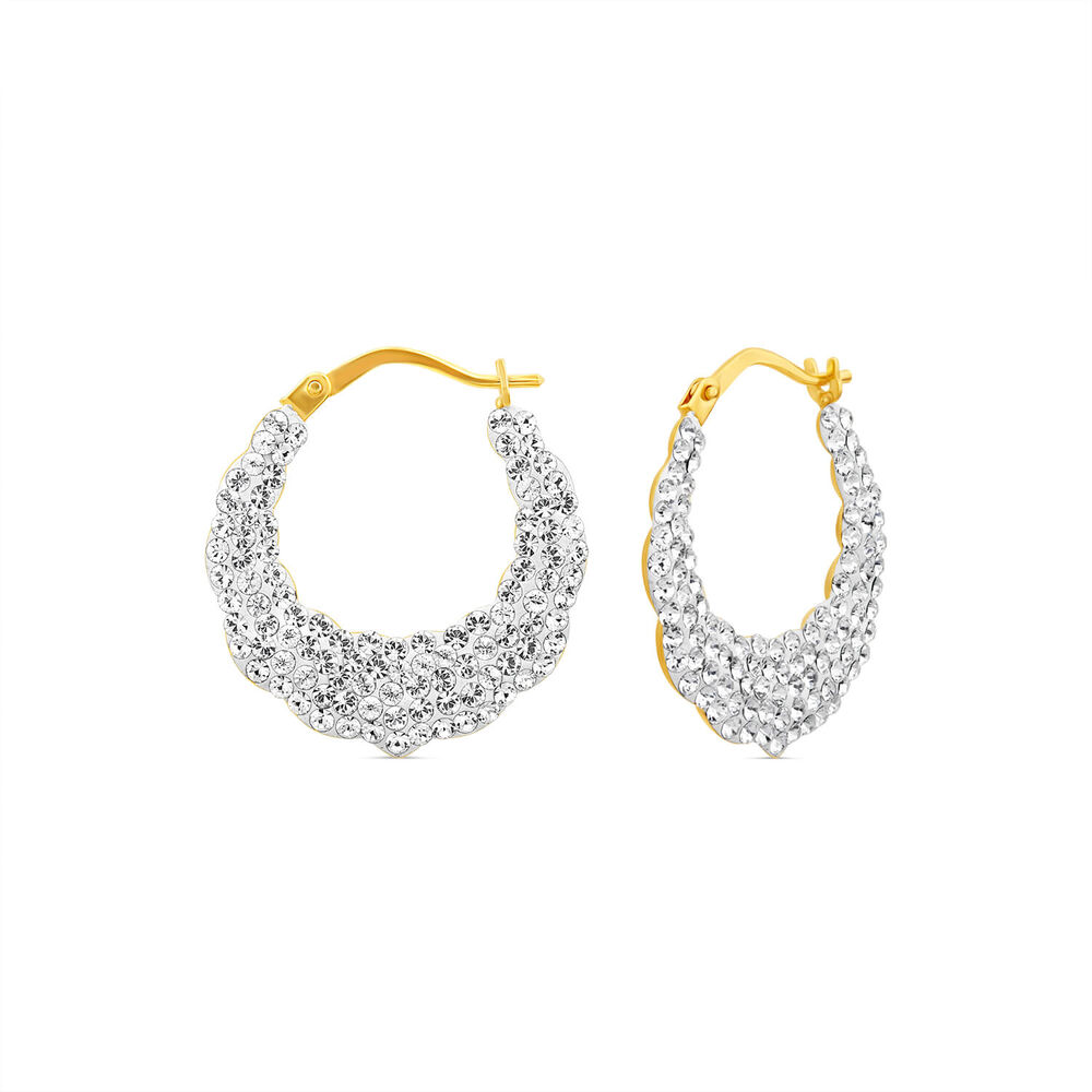 9ct Yellow Gold Two Colour Crystalique Heart Creole Hoop Earrings