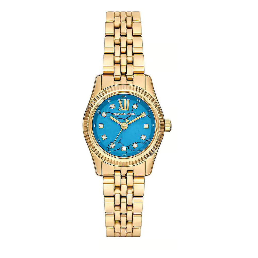 Michael Kors Lexington 26mm Turqoise Dial Yellow Gold Toned Steel Bracelet Watch