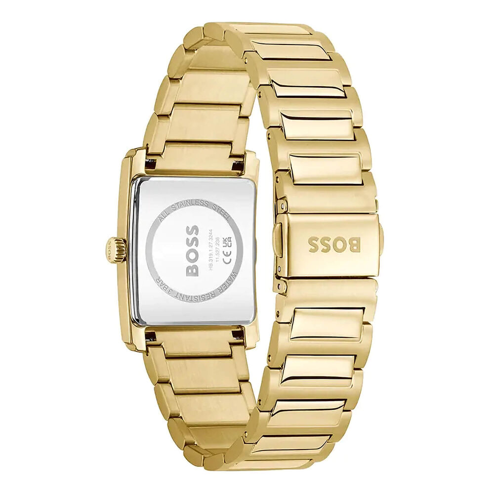 BOSS Principle Dress 28x39mm Rectangular Silver Dial Gold Tone Steel Bracelet Watch image number 2