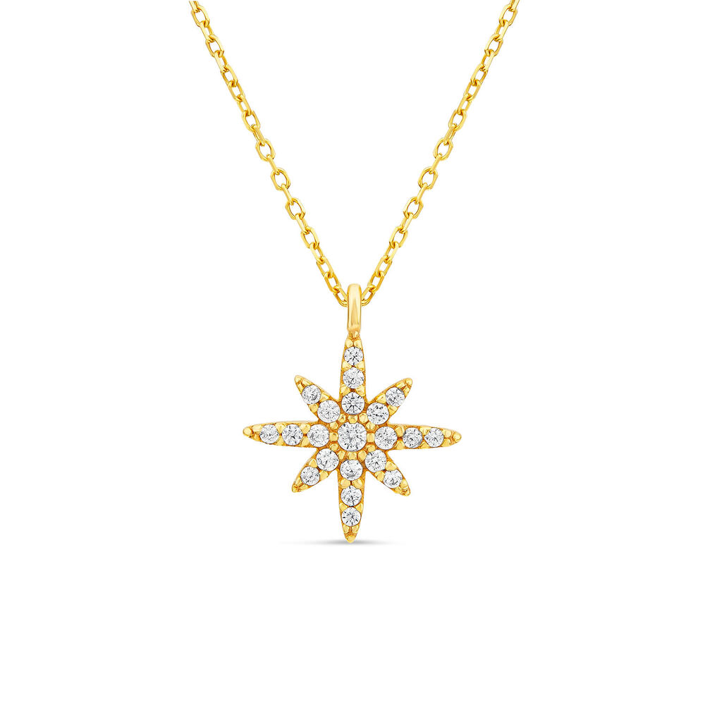 9ct Yellow Gold North Star Cubic Zirconia Set Pendant image number 2
