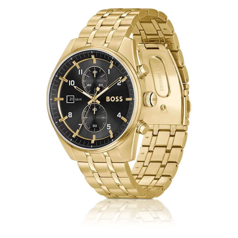 BOSS Skytraveller Chronograph 44mm Black Dial Steel Bracelet Watch image number 1
