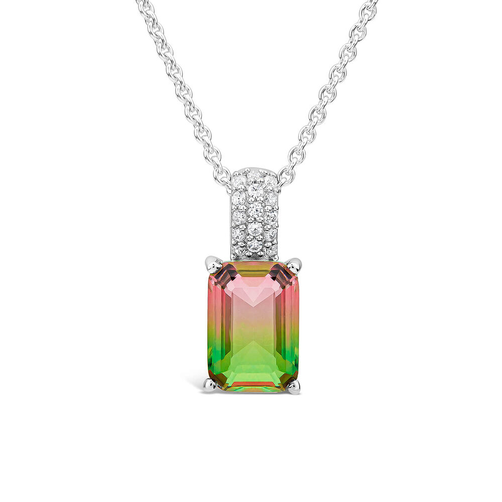 Sterling Silver Octagon Watermelon Cubic Zirconia Pendant image number 0