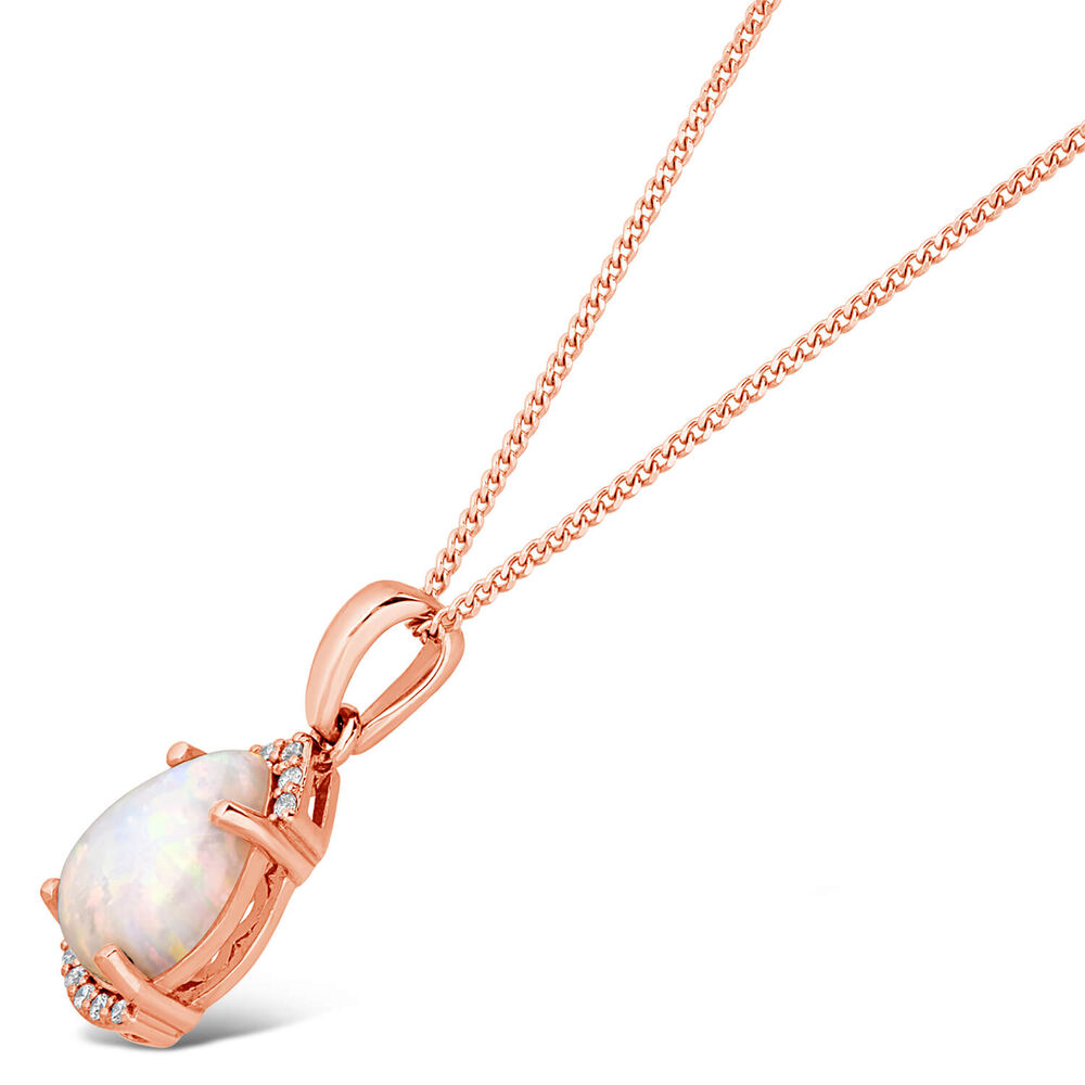 9ct Rose Pear Opal With Diamond Top Bottom Pendant image number 1
