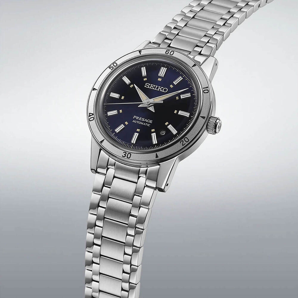 Seiko Presage Style 60's 39.5mm Navy Blue Dial Steel Bracelet Watch image number 2