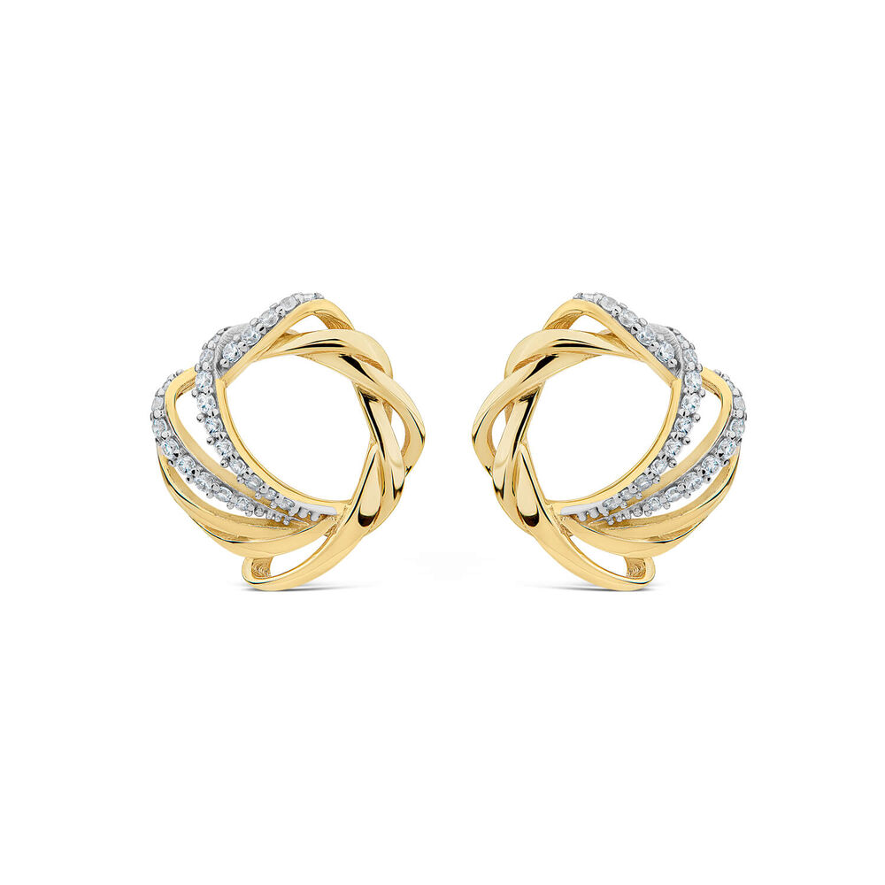 9ct Yellow Gold 3 Strand Twist Cubic Zirconia Large Stud Earrings image number 0