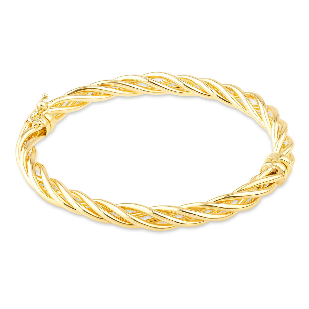 9ct Yellow Gold Elegant Plaited Twist Ladies Bangle Bracelet image number 1