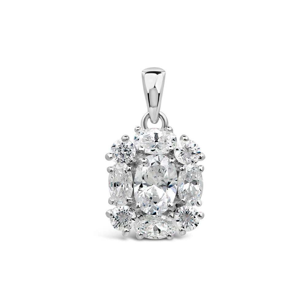 Sterling Silver Square Set Pear and Round Cubic Zirconia Cluster Pendant image number 0
