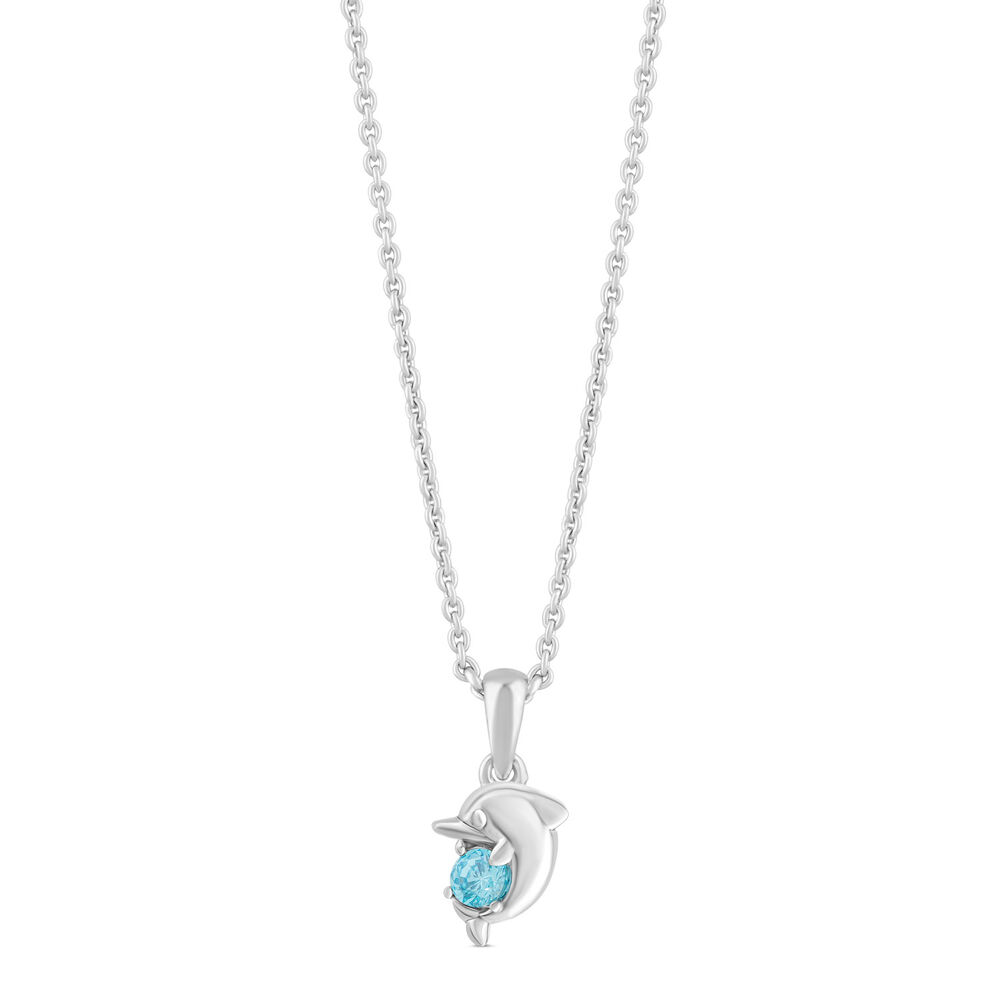 Little Treasure Sterling Silver Blue Crystal Dolphin Pendant (Chain Included)