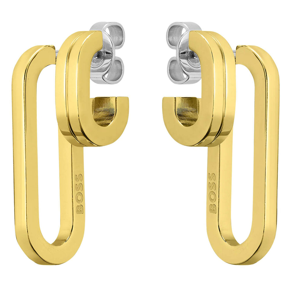 BOSS Hailey Light Yellow Gold IP Link Earrings