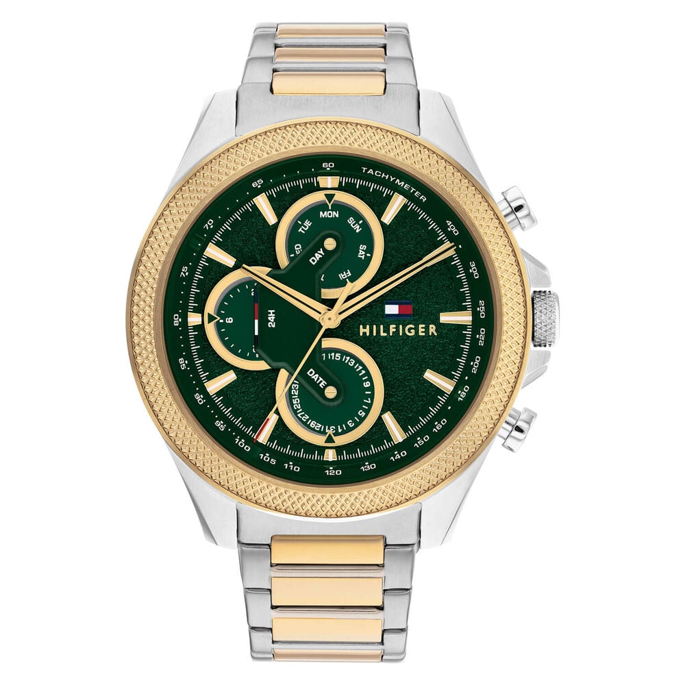 Tommy Hilfiger 46mm Green Dial Yellow Gold & Silver Stainless Steel Bracelet Watch