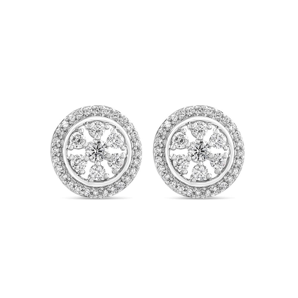 9ct White Gold 0.27ct Round Diamond Flower Halo Disc Stud Earrings image number 0